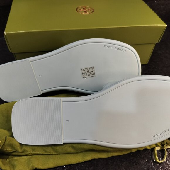 Tory Burch Womens Double "T" Sport Slide Patent Leather Sea Bubble US 8 - Picture 5 of 5